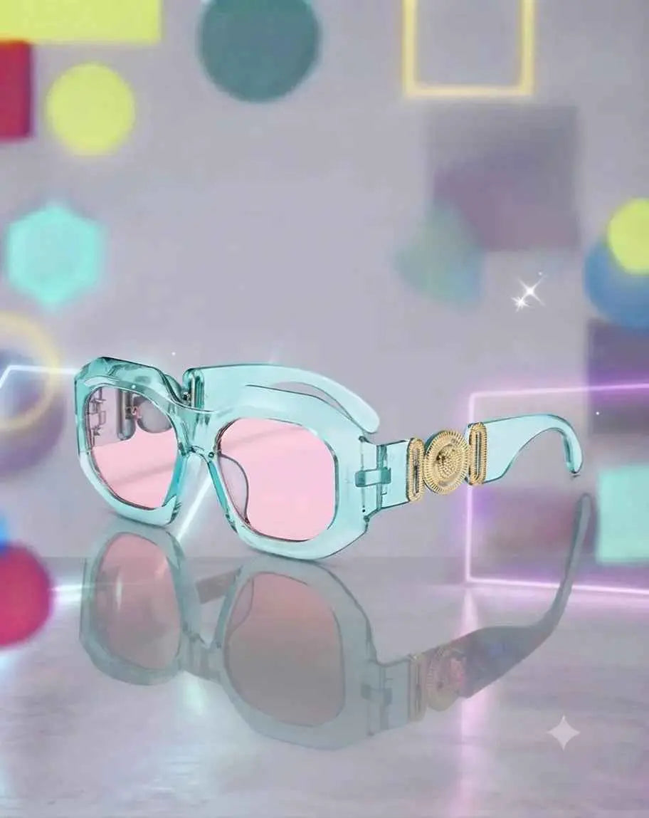 Clear Blue Frames Pink Lens Gold Transparent Sunglasses
