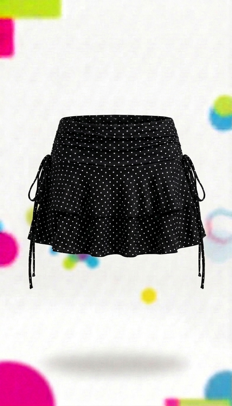 Coquette Polka Dot Ruched Mini Skirt