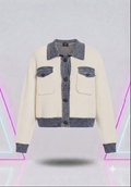 Patchwork Knit Cardigan Sweater Denim