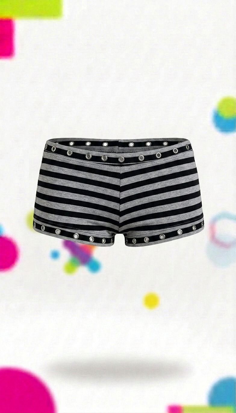 Cyber Y2K Tribal Star Silver Grommet Low Waist Micro Shorts