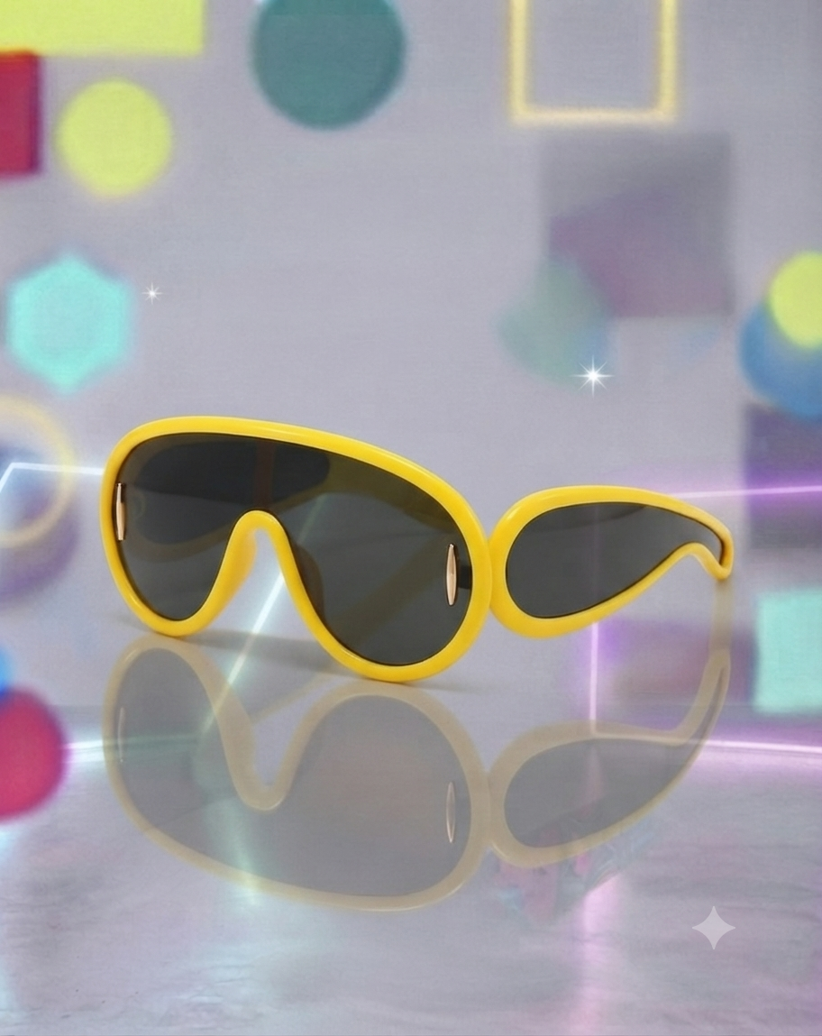 Yellow Acetate Mirror Shield Oversized Neon Yellow Sunglasses