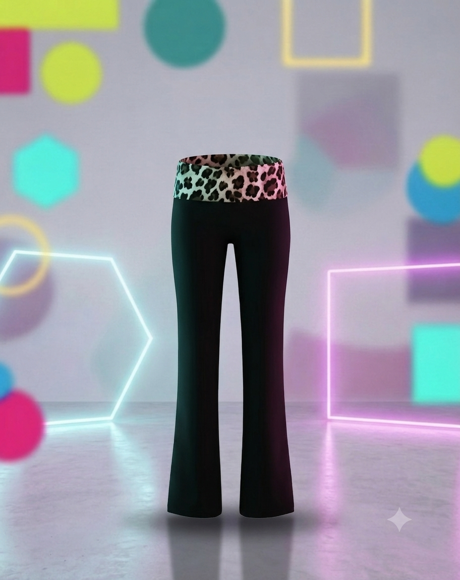 Leopard Print Fold Over Yoga Pants Spandex Flare Bottom Leggings