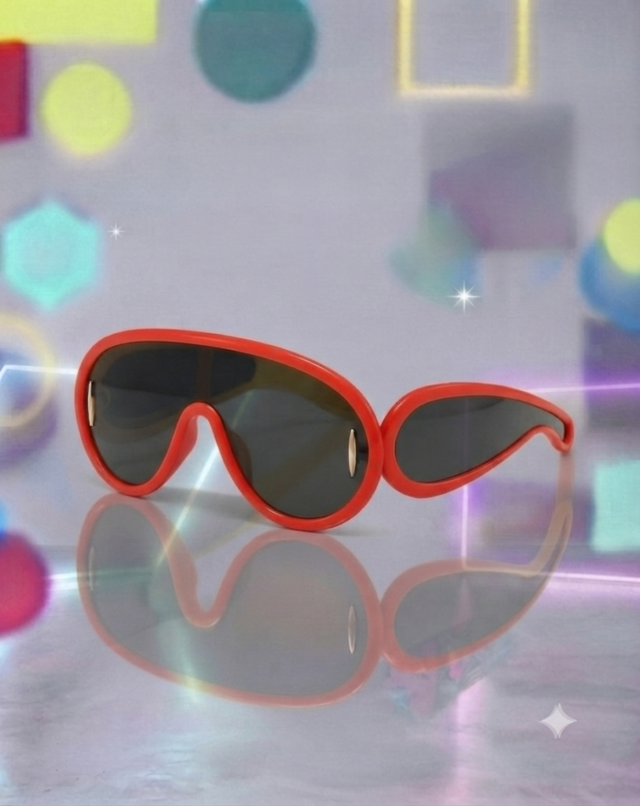 Retro Futuristic Red and Black Acetate Mirror Shield Sunglasses