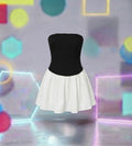 Elegant Patchwork Backless White Ruffle Hem Tube Top Dress