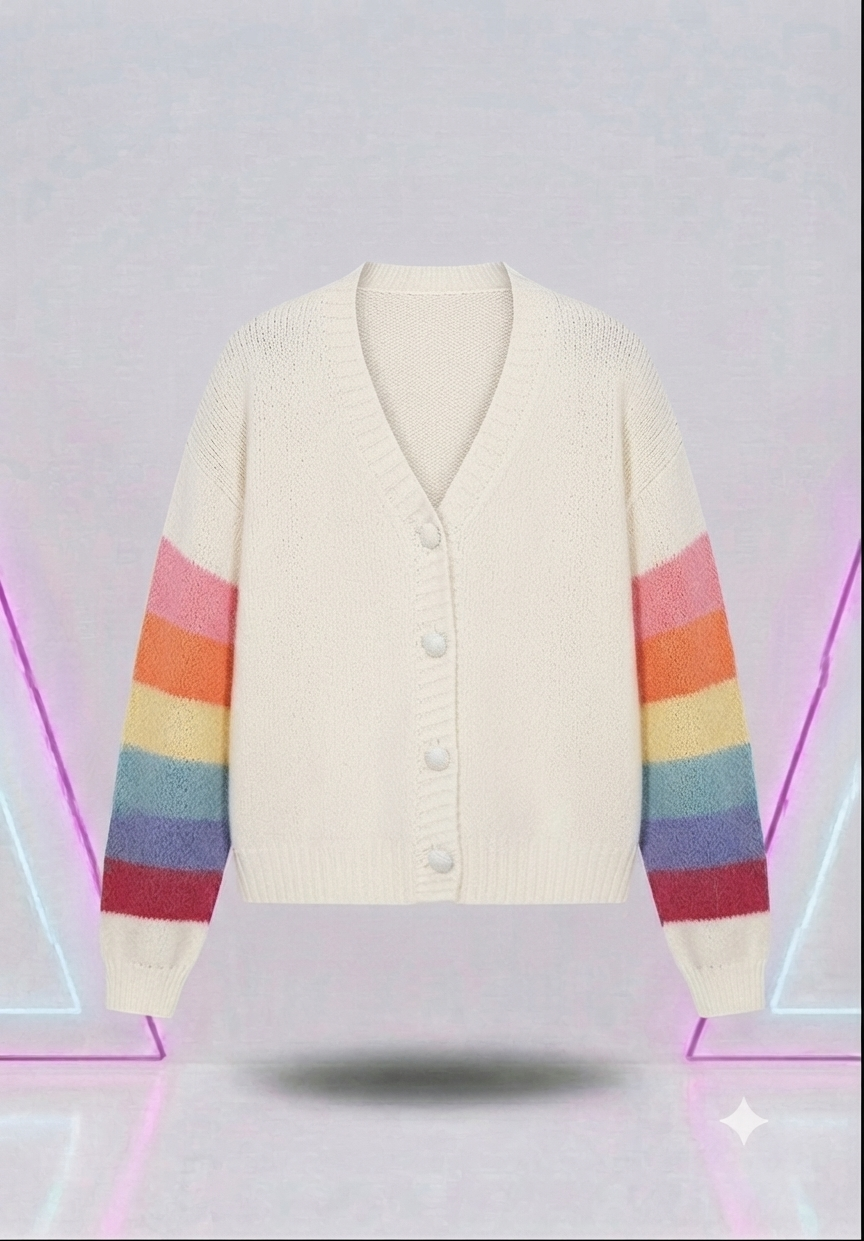 Rainbow Color Oversized Cardigan Sweater Button Down Sweater