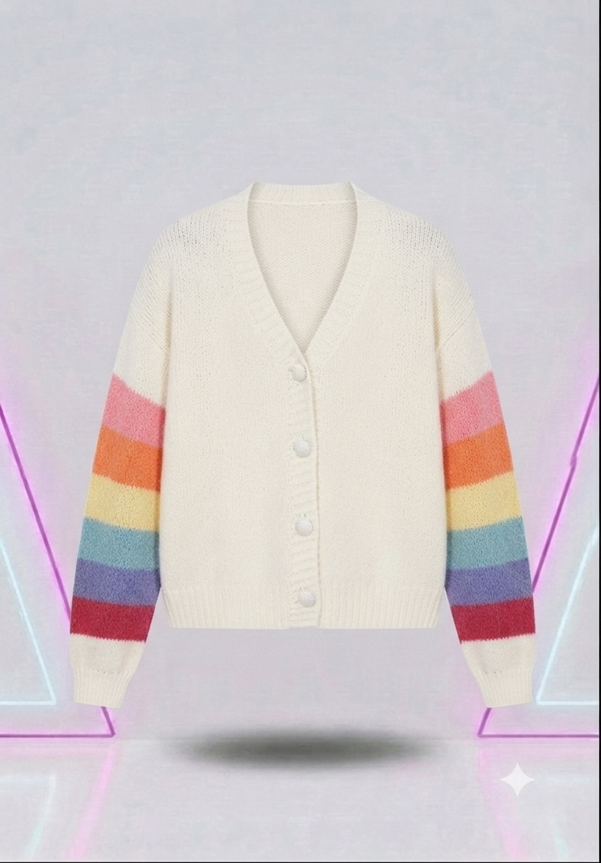 Rainbow Color Oversized Cardigan Sweater Button Down Sweater