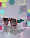 Pink Tortoise Shell Aqua Teal Color Block Mixed Animal Print Cheetah Frame Sunglasses