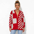 Vibrant Red Checkered Patchwork Pattern Sweater RebelThreads