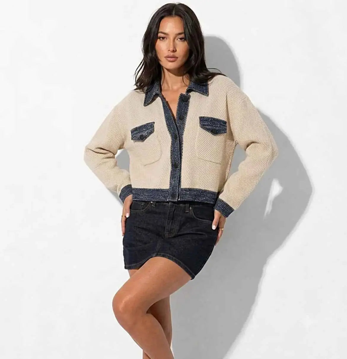 Patchwork Knit Cardigan Denim Sweater RebelThreads