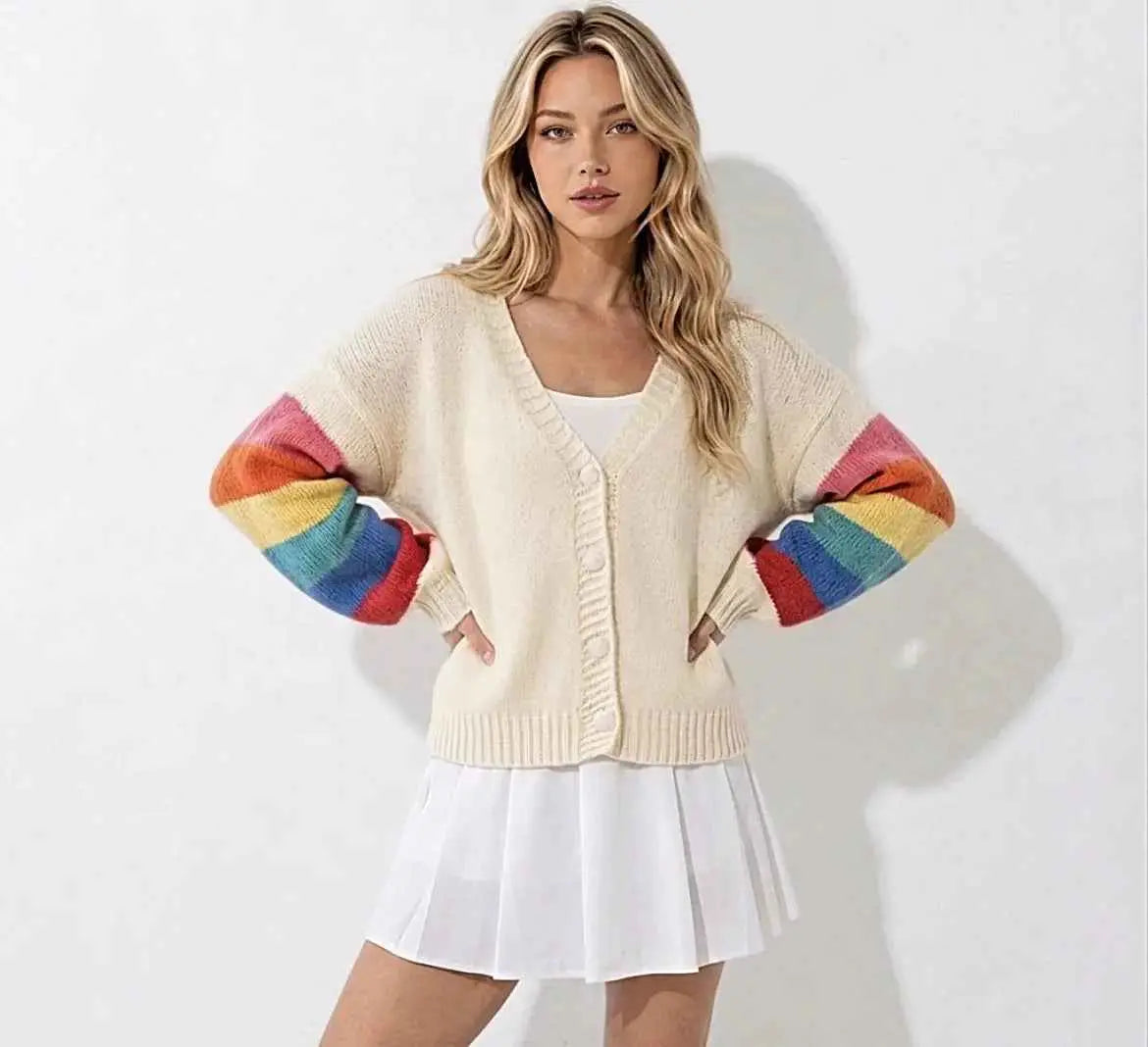 Oversized Rainbow Cardigan Button Down Sweater RebelThreads