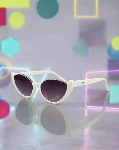 Classic White Cat Eye Sunglasses Semi Rimless Gold Rim Frames NaNa Fortune