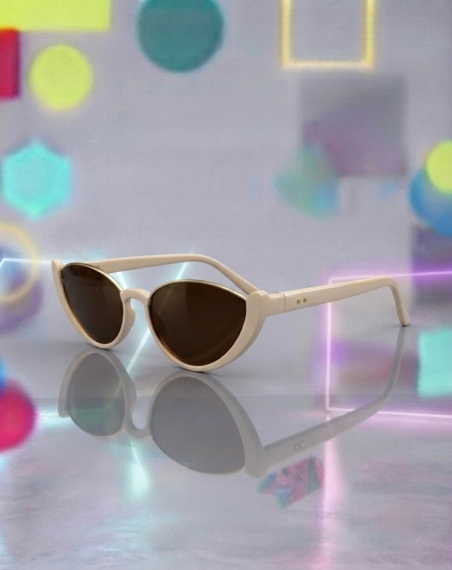 Beige Tea Cateye Sunglasses Pastel Ivory Half Gold Rim Sunglasses