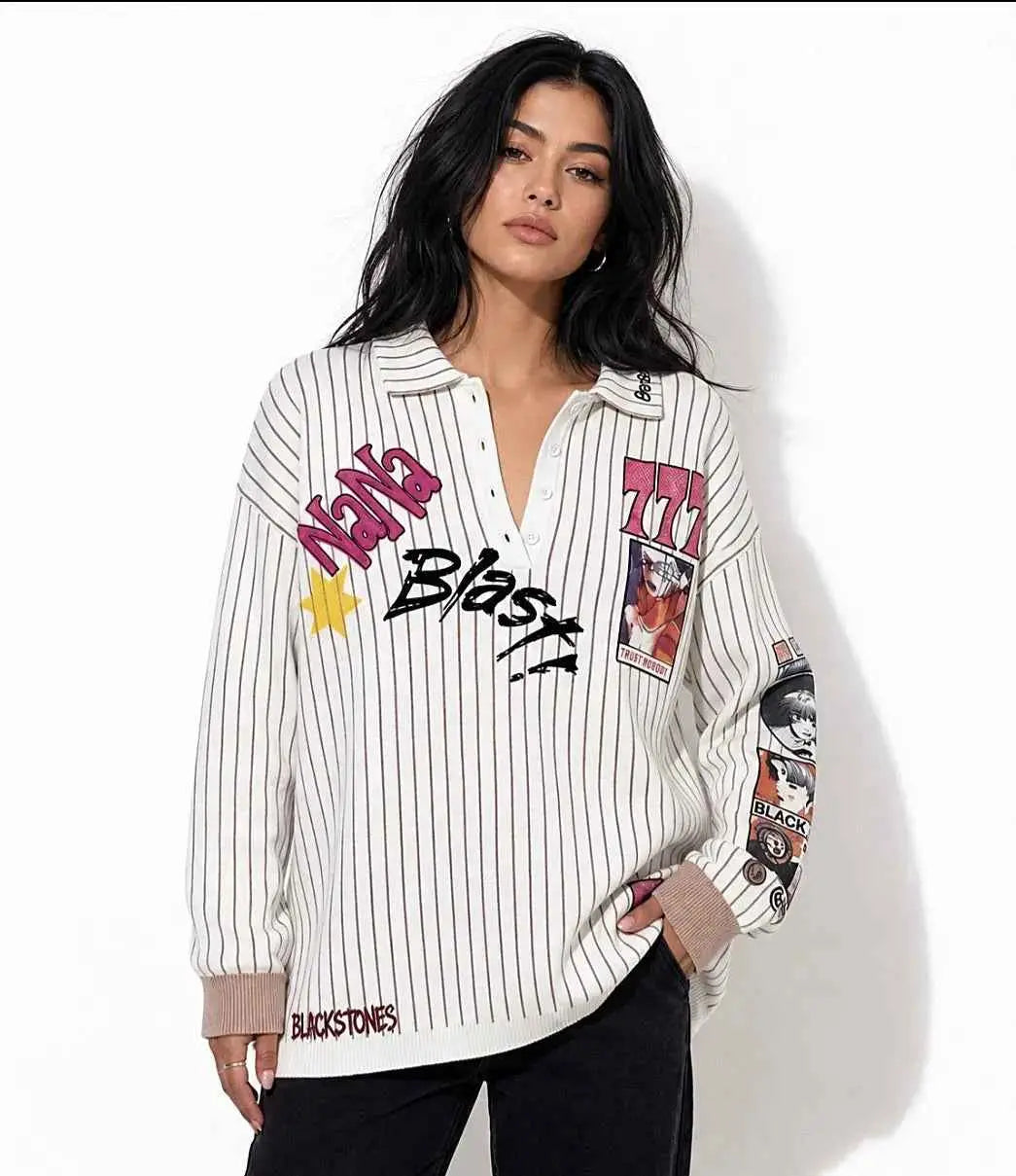 Pinstripe Nana Knit Polo RebelThreads