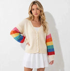 Oversized Rainbow Cardigan Button Down Sweater RebelThreads