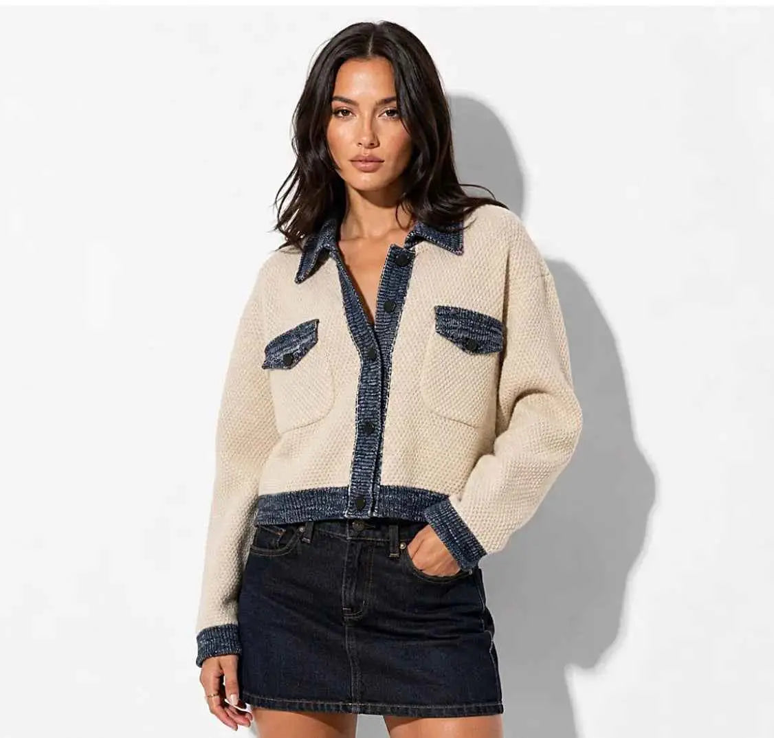Patchwork Knit Cardigan Denim Sweater RebelThreads