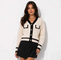Elegant Pearl Button Waffle Knit Cardigan Sweater RebelThreads