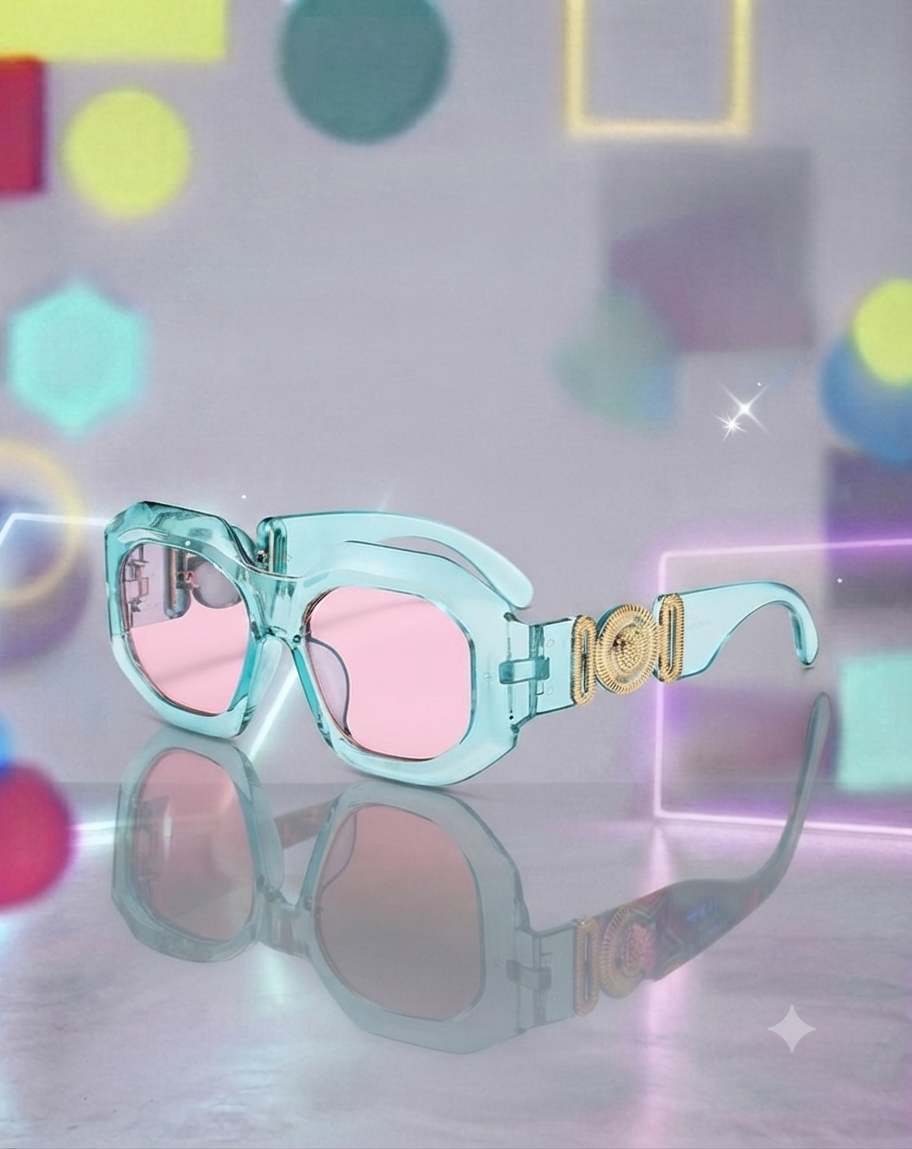 Clear Blue Frames Pink Lens Gold Transparent Sunglasses